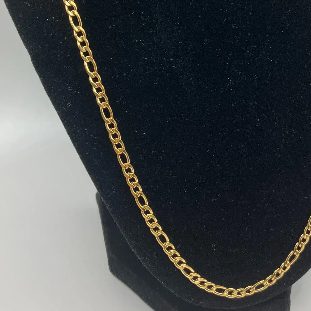 Real 18k Gold Plated Figaro 22 inch NEW Chain Real 24k Gold Plated Lobster Clasp